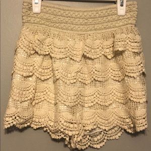 Cream crochet shorts